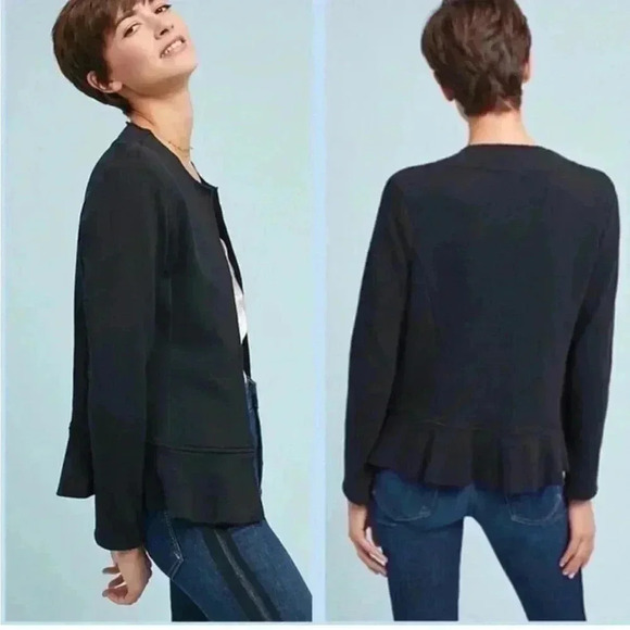 Dolan Left Coast Open Front Peplum Unstructured Blazer Size S Knit Black Anthro - Picture 1 of 6